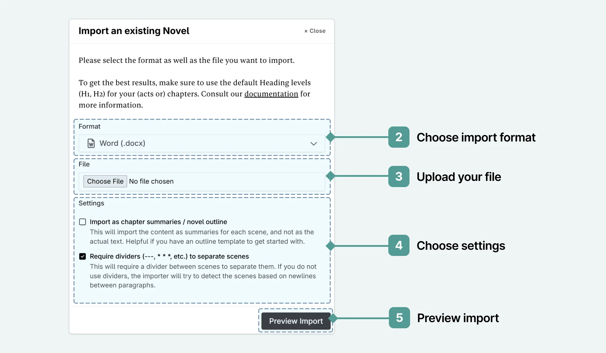 Instructions for how to Import your Novel