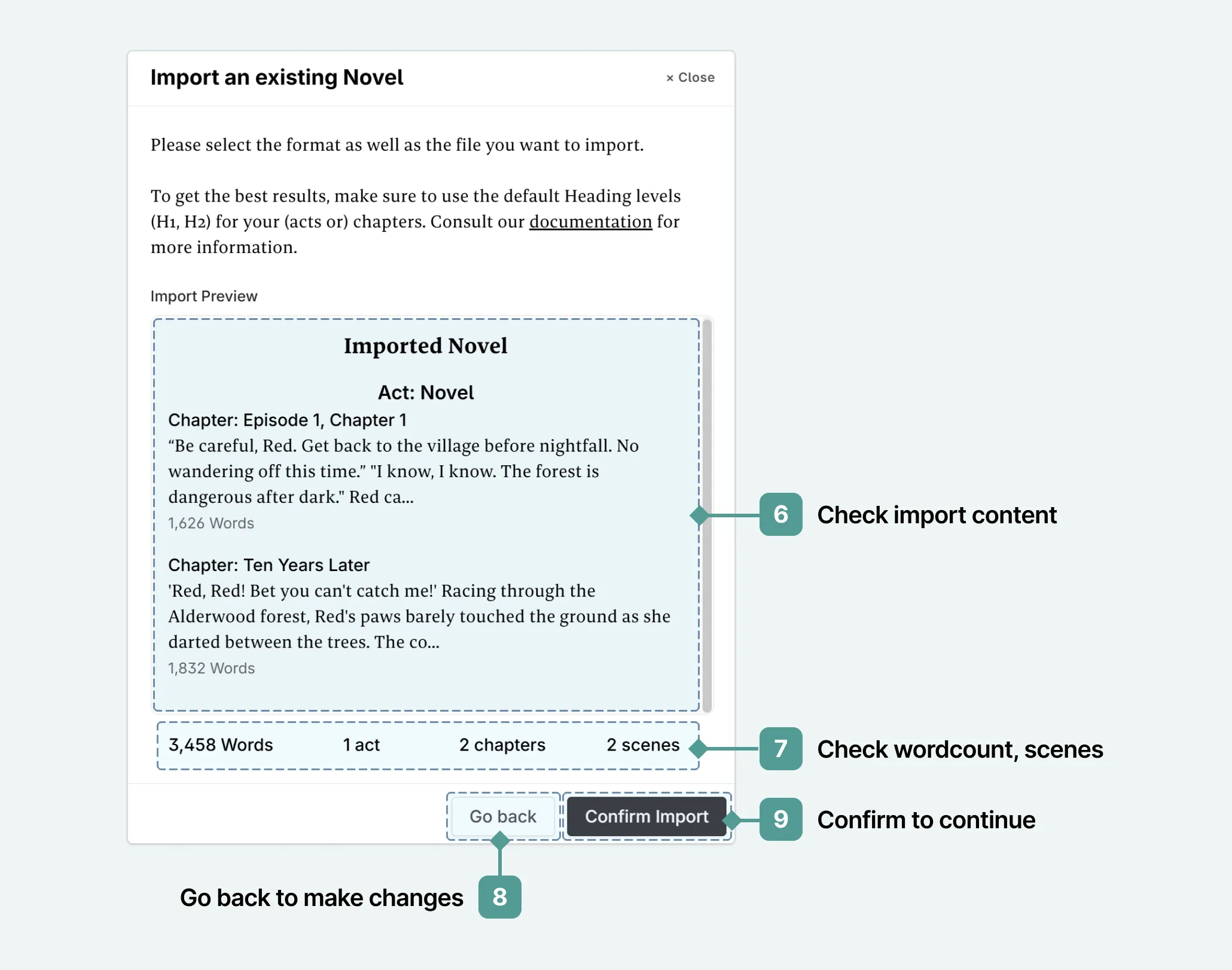 Previewing your novel pre-import