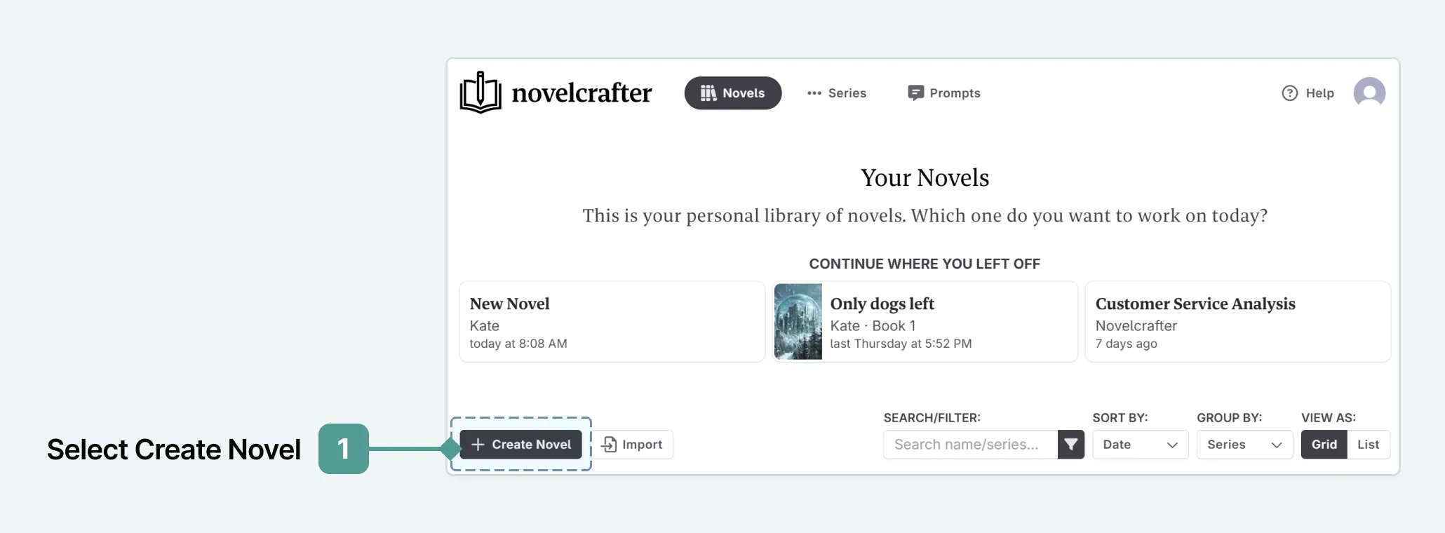 See how to create a new novel or project in Novelcrafter