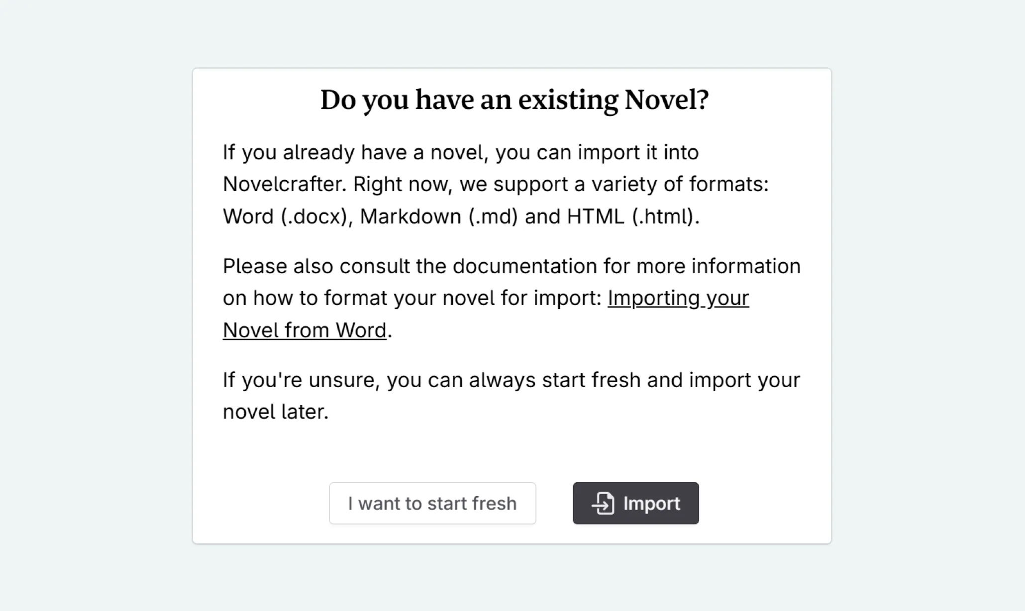 Initial workflow images for signing up to novelcrafter