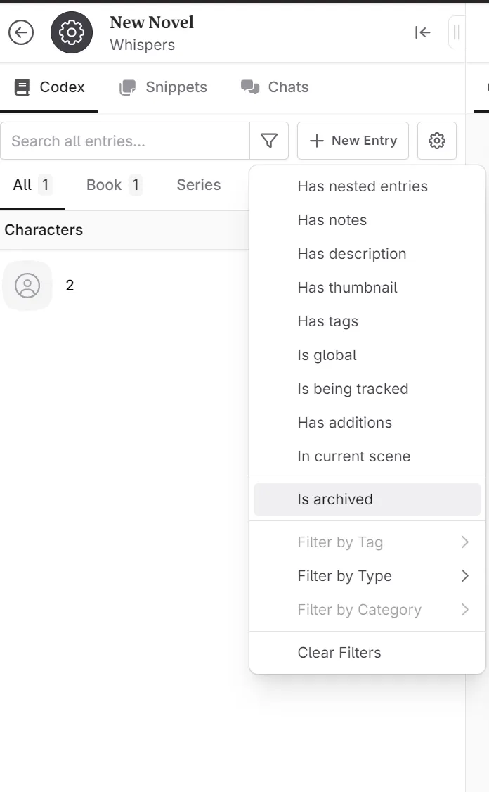Filter archived codex entries