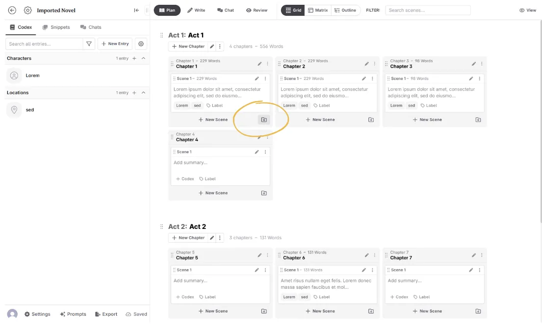 Restoring scene from plan view