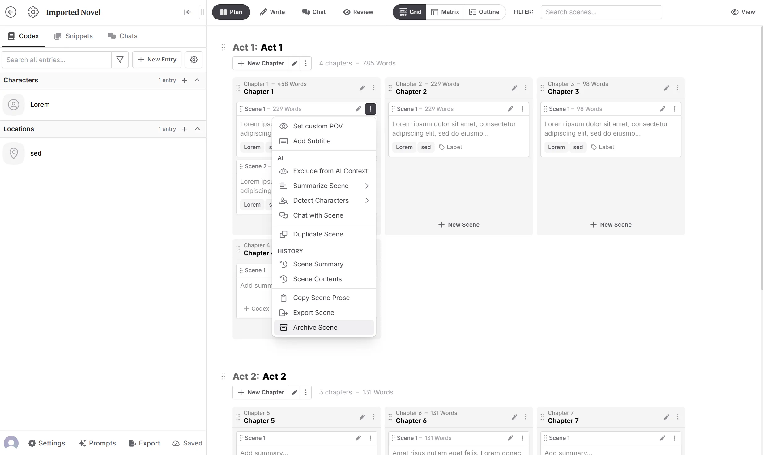 Archiving scene from plan view