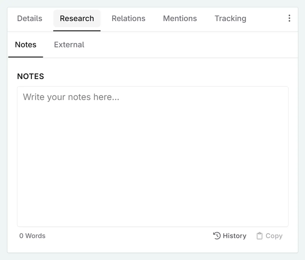 The research panel of a Codex entry