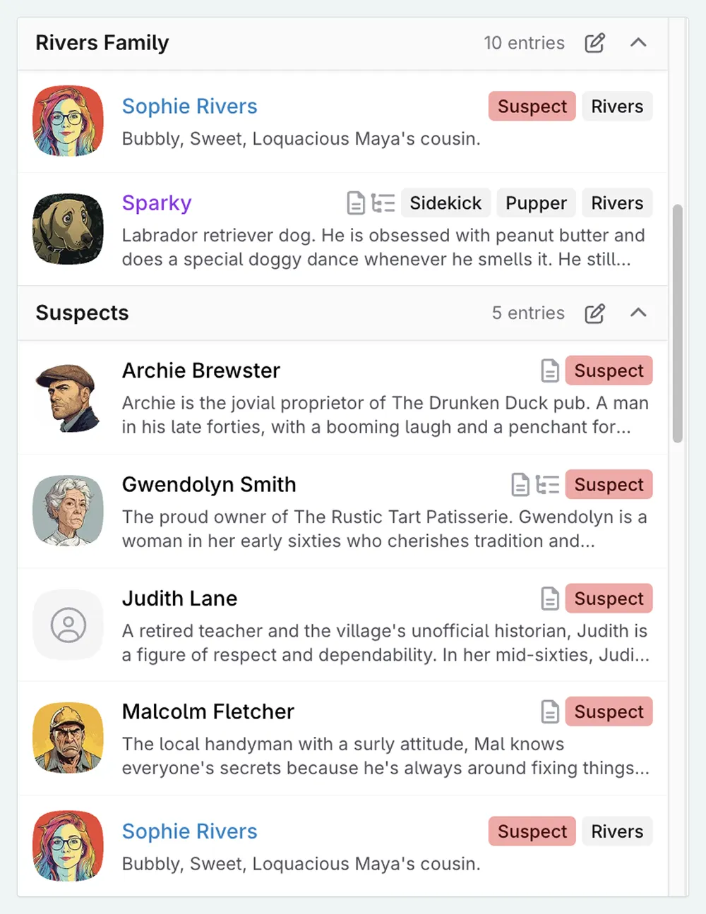 Example of an entry appearing in multiple categories