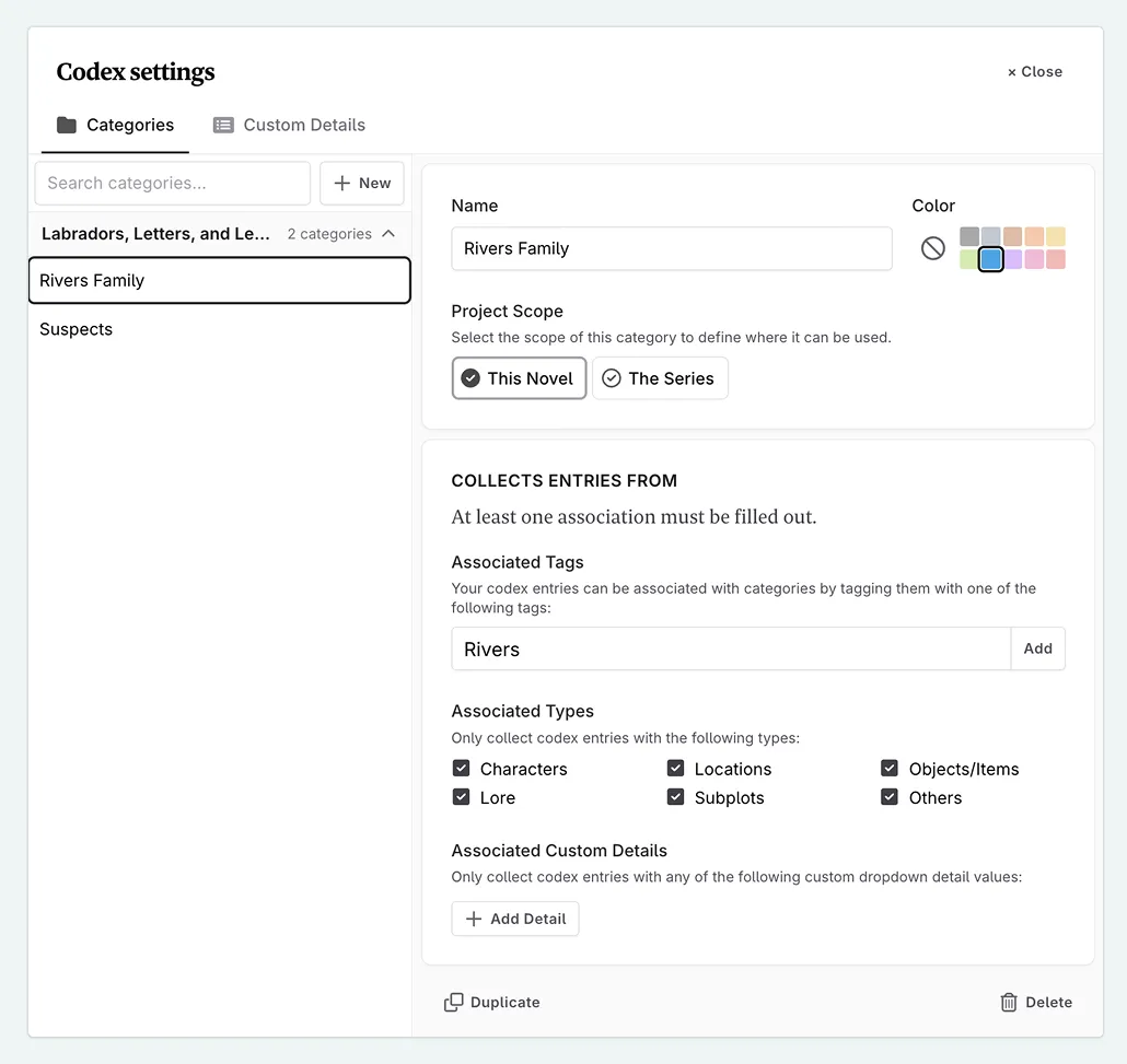 Details of created custom category