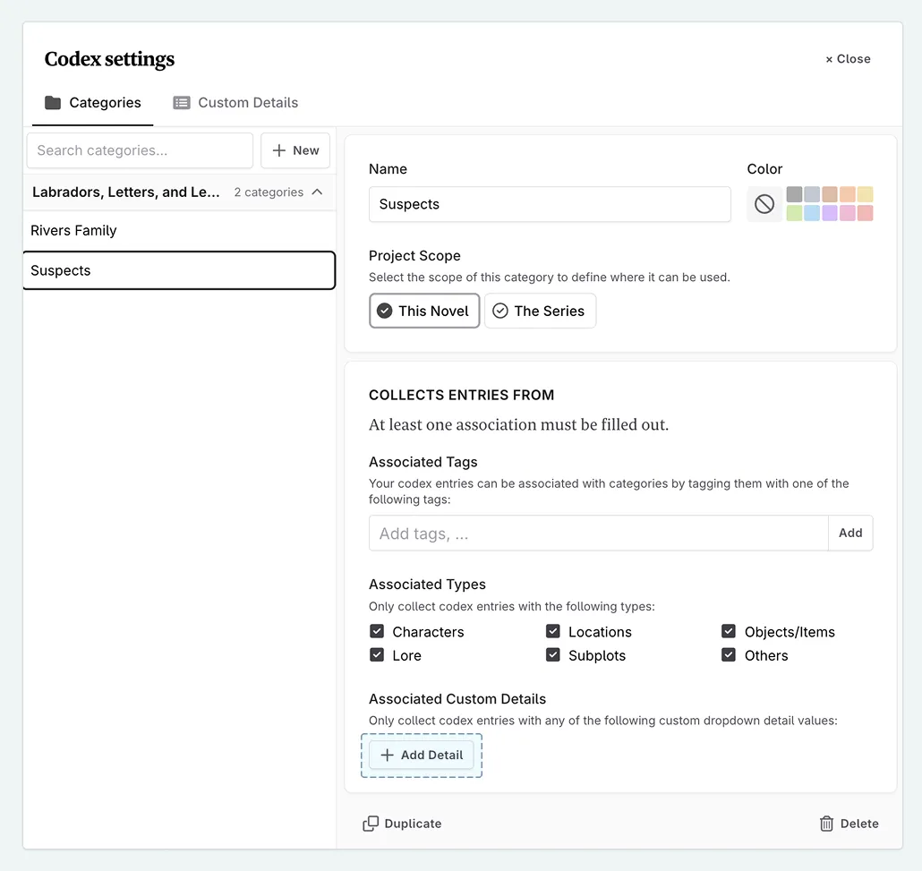 Codex entry detail button
