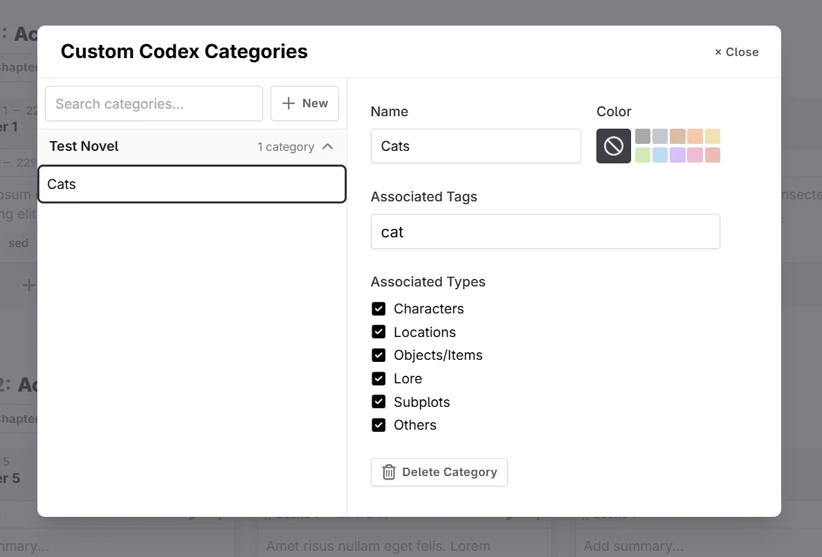 Details of created custom category