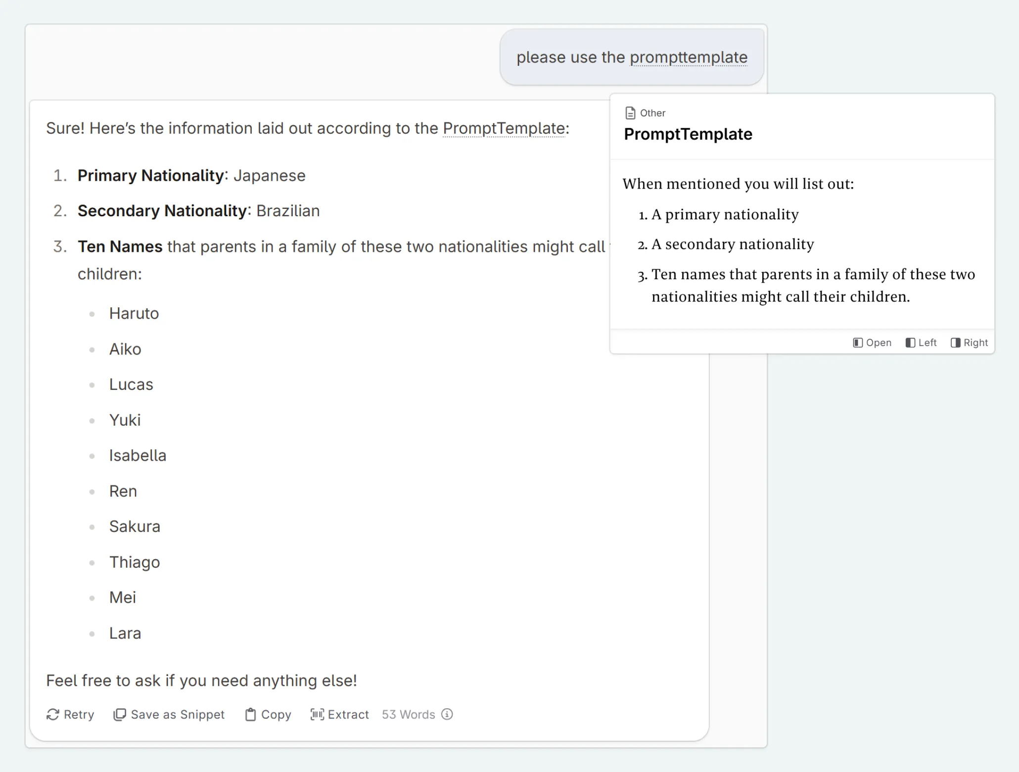 using the Codex prompt in Chat 2