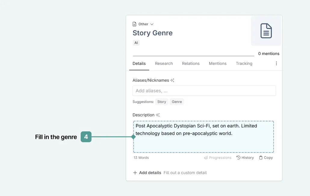 how to add a genre codex entry in Novelcrafter