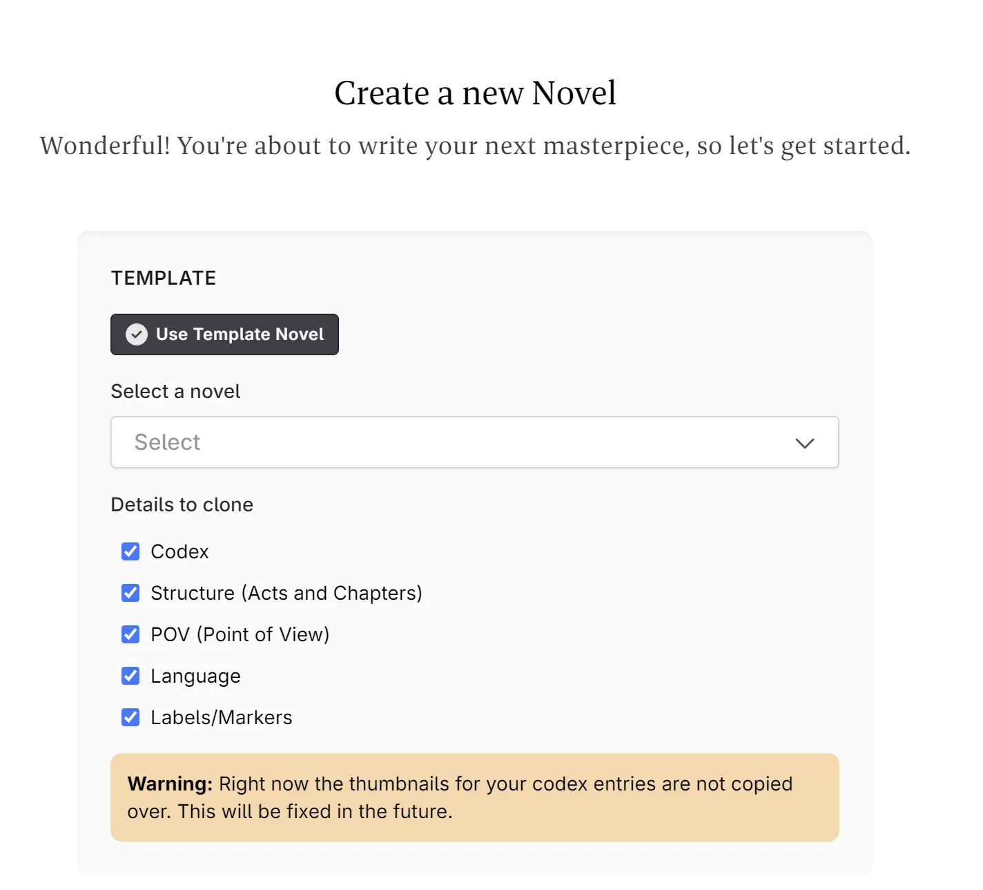 Create a new Novel template