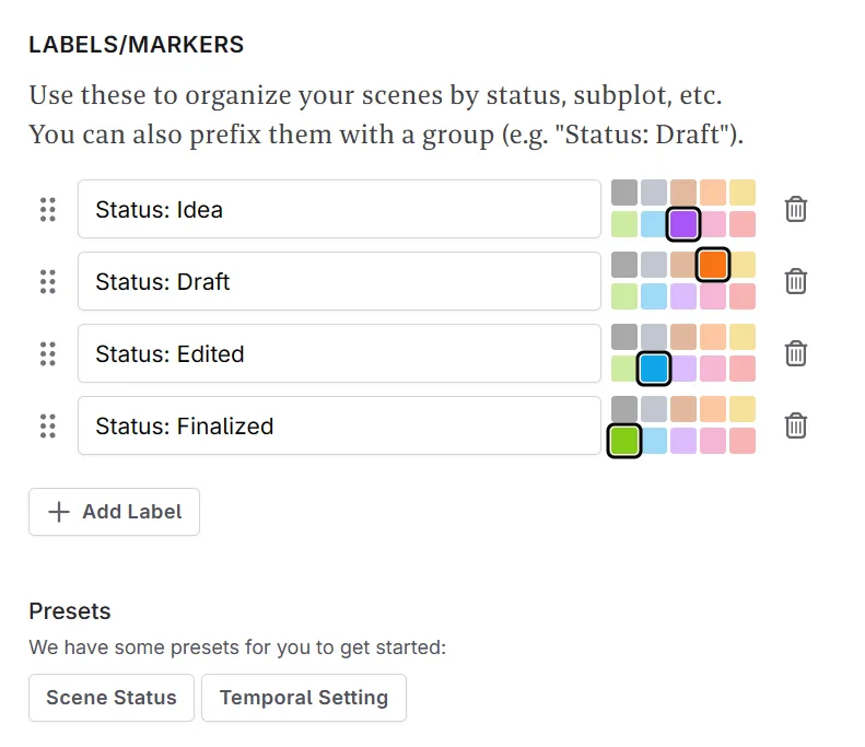 Labels for status