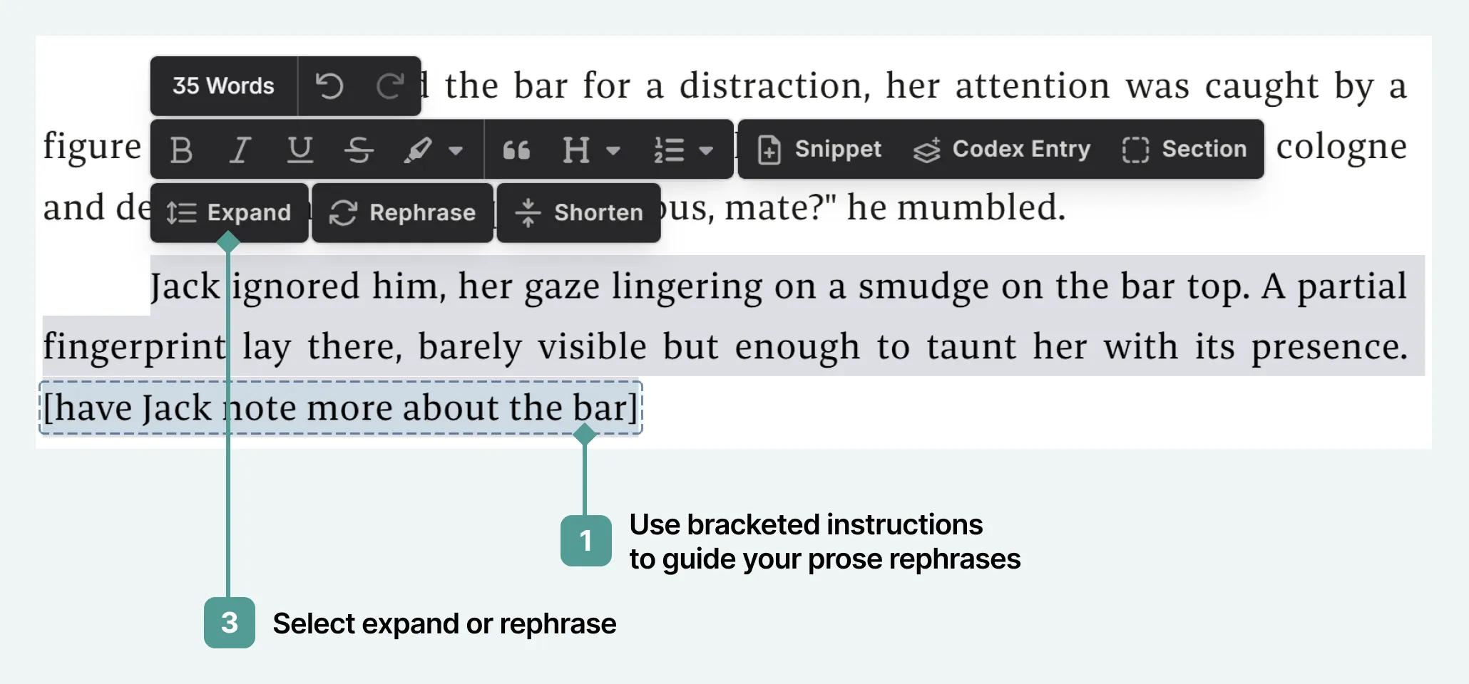 text replacement prompts with square brackets