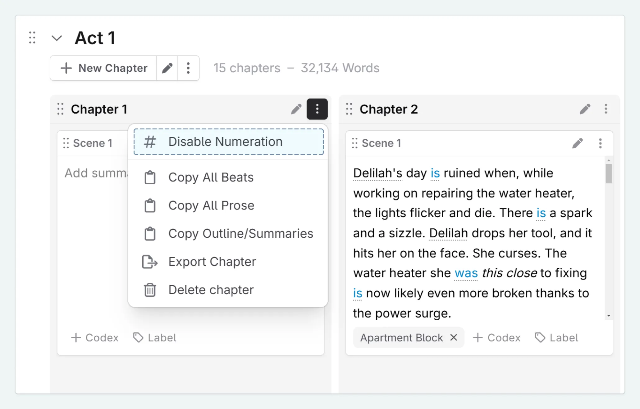 Disable numeration for a chapter