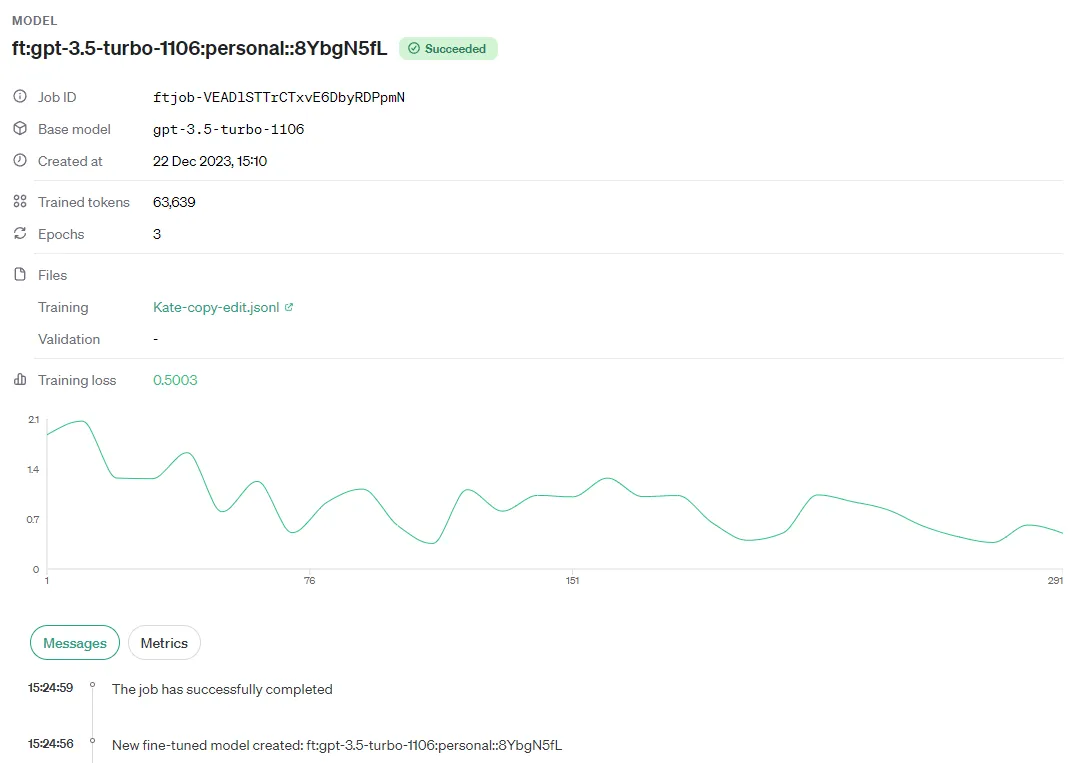 The OpenAI Fine Tune Training Results