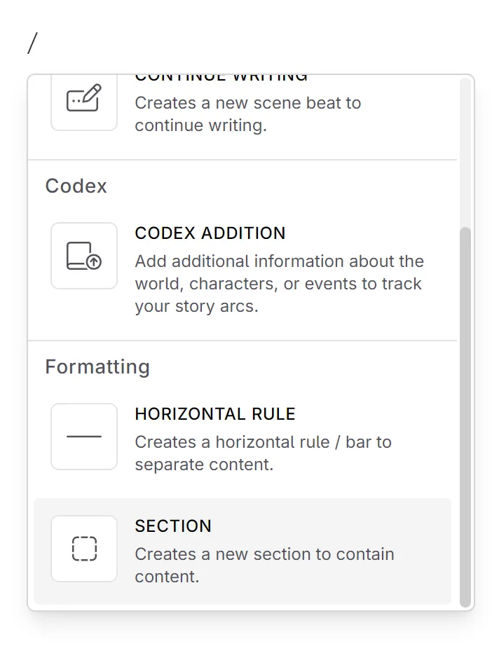 Section command in write interface