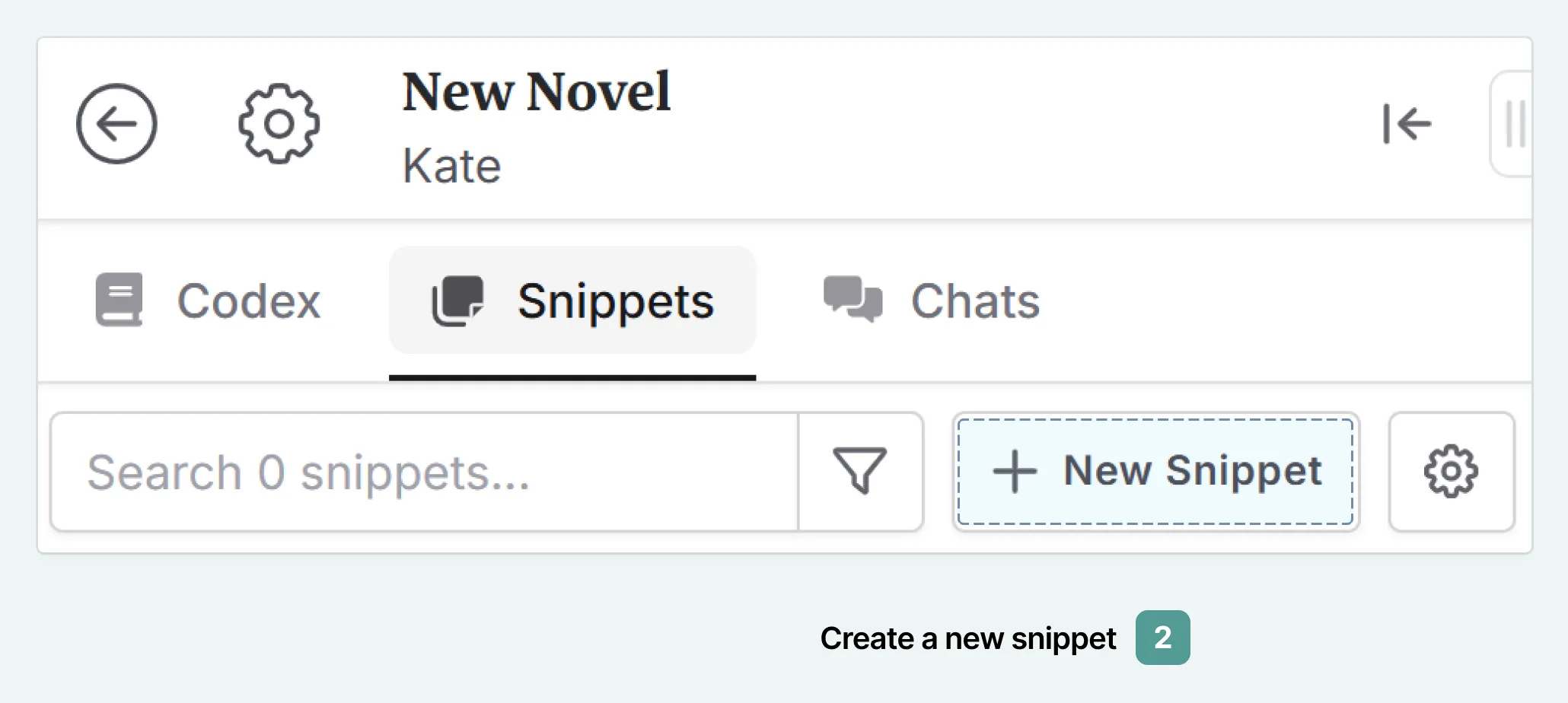 create a new snippet in Novelcrafter