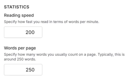 Statistics settings